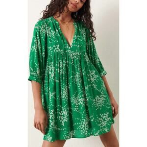 BA&SH Paris Robe OGAIA Green & White Floral Mini Dress 3/4 Sleeves sz M NWOT